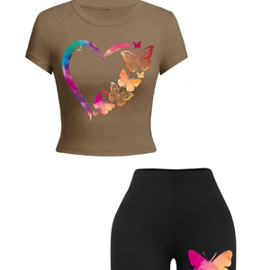 Haute qualité élégant 3D imprimé femmes ensembles 100% coton 2 pièces ensemble femmes personnalisé décontracté Slim Fit Shorts chemise - Product Image 5