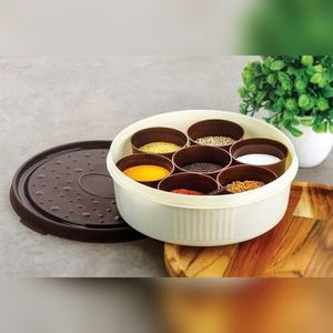 Boîte à épices ronde en plastique avec 7 compartiments et cuillère, capacité de 75 ml, ensemble de rangement pour épices ProSpice pour l'organisation de la cuisine - Product Image 1