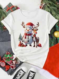 Talla grande, algodón/fibra de bambú venta al por mayor de gran tamaño de moda Feliz Navidad gráfico tallas grandes camisetas para mujeres - Product Image 5