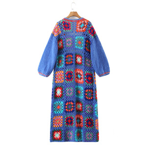 Nouveau cardigan en mohair à carreaux longs en <span class=keywords><strong>crochet</strong></span> vintage en gros pour femmes, printemps - Product Image 6