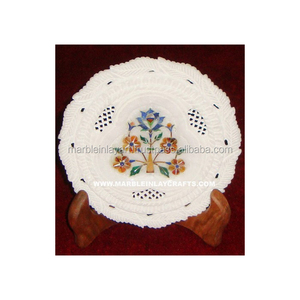 Assiette à dîner colorée incrustée de marbre - Product Image 1