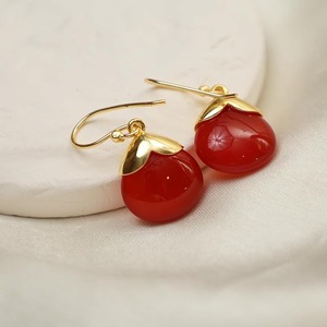 Carnelian Tumbled Teardrop <b>Earrings</b> 8-10mm Gold-Capped Dangle Hooks Gold-Plated Birthstone Jewelry - Product Image 5