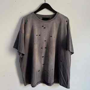 Camiseta 100% algodón con logotipo personalizado para hombre, camiseta desgastada lavada de gran tamaño con cuello redondo - Product Image 1