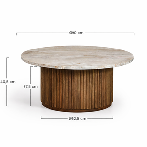 โต๊ะกาแฟไม้มะม่วงแท้ SORA พร้อมท็อปหินอ่อน |   โต๊ะกาแฟทรงกลมสไตล์ญี่ปุ่นสำหรับห้องนั่งเล่น |   ดีไซน์ฐานแบบมีร่อง - Product Image 4