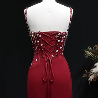 Robe de soirée de luxe Jancember LSZ248 rouge bordeaux, richement ornée de perles florales, coupe colonne, sans bretelles, pour bal de promo et fêtes