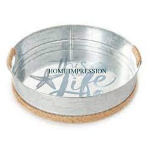 Bandeja galvanizada para servir alimentos Recubrimiento seguro para alimentos Hecho a mano Calidad superior Forma redonda Té Café Bandeja para servir del fabricante - Product Image 5