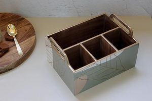 Soporte de Cubiertos de MDF gris para mesa de comedor, estante de cocina multiusos para soporte de cubiertos, soporte de cuchara para Diwali, forma rectangular - Product Image 3