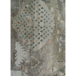 Tapis Manchaha noué à la main en laine et soie de bambou, motif patchwork bleu, pour grande surface, rectangulaire, pour couloir, fait main, grande surface, pour salon - Product Image 3