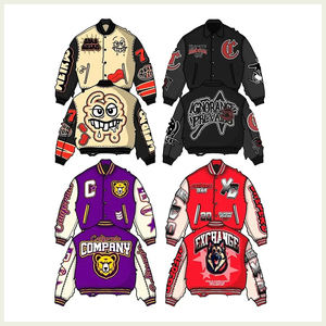 OEM Custom <b>Varsity</b> Leather Sleeve Cropped <b>Jacket</b> Chain Chenille Embroidery <b>Vintage</b> Letterman <b>Varsity</b> <b>Jacket</b> for Men - Product Image 5