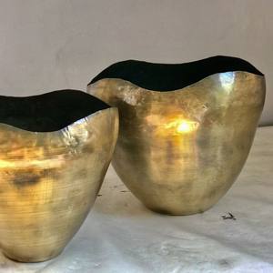 Antique Vintage Metal <b>Tapered</b> <b>Candle</b> Bowl With Cut Design High Quality Metal Handmade Brass Antique <b>Candle</b> Bowl Jar Set of 2 - Product Image 3