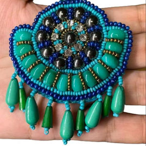 ต่างหูปักมือประดับลูกปัดสีเขียวทะเล สำหรับผู้หญิง เครื่องประดับงานเทศกาล ราคาดีที่สุด ต่างหูลูกปัด - Product Image 1