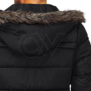 Veste parka longue à capuche pour homme, grande taille, en laine/polyester, rembourrage matelassé, fermeture éclair, vêtement d'extérieur respirant et écologique - Product Image 5