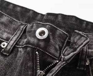 Jeans d'hiver pour homme, noir, qualité supérieure, personnalisés, délavés à la pierre, patchwork léger, écologiques, taille mi-haute, coupe droite, respirants, effet vieilli - Product Image 4