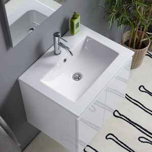 Meuble de salle de bain mural en céramique blanche brillante de 60 cm, deux pièces, avec lavabo, miroir et ensemble de lampes Baltimora - Product Image 3