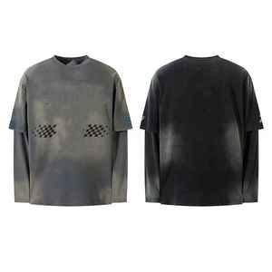 Custom Oversize <b>Waffle</b> Knit 100% Cotton Double Layer Long Sleeve T-<b>shirt</b> for Men - Product Image 1