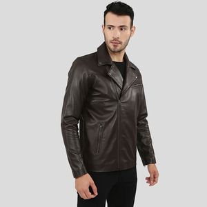 <b>Men's</b> ODM Autumn High Street Leather <b>Jacket</b> with Zipper Front Design Customizable Leather <b>Jackets</b> at Best Price - Product Image 3