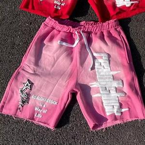 Custom Colorful Puff Printing Logo Washed Cotton French Terry Drawstring <b>Shorts</b> Jogger Distressed Vintage Men's Acid Wash <b>Shorts</b> - Product Image 6