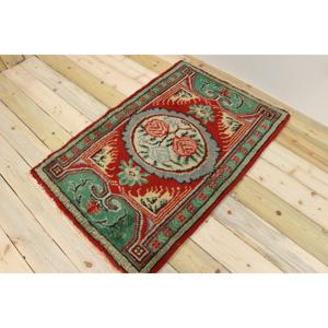 Tapis turc vintage, petit tapis de 2,8x4,1 pieds, tapis en laine rouge, vert, plantes et arbres - Product Image 1