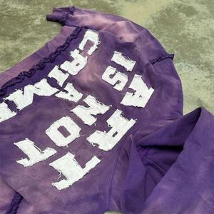 Custom Vintage Faded Oversized French Terry Boxy recortada Sudadera con capucha para hombre apenado apliques bordado ácido lavado Zip up Hoodie - Product Image 6