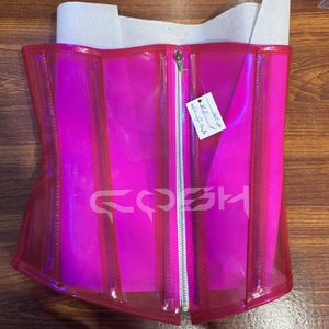 Pink See-Through PVC Underbust Steel Boned <b>Body</b> <b>Shaper</b> <b>Corset</b> with Zipper Closure | Sexy High Compression Party Lingerie Top - Product Image 1