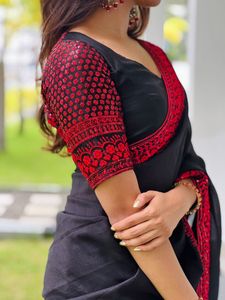 Sari de Seda Negro Exclusivo de Diseñador para Bodas y Fiestas con Bordado de Lentejuelas para Mujer, Proveedor de Surat - Product Image 4