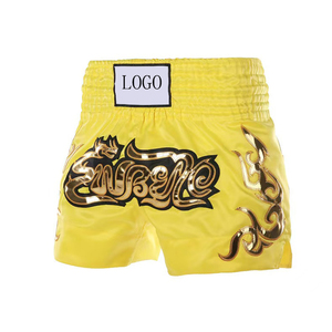 Shorts de boxe Muay Thai personnalisés en tissu satiné, ceinture large, broderie, trunks de combat, design à fente haute, fourniture OEM pour salle de sport et vêtements de combat - Product Image 6