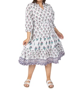 Vestido Midi Casual Floral para Mujer, con Cuello en V, Manga Estándar, Estampado Artesanal Personalizado - Product Image 1