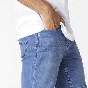 Shorts en jean pour hommes grande taille, coupe droite, extensibles, délavés clairs, respirants, décontractés d'été, taille mi-haute, avec support pour étiquette personnalisée - Product Image 5