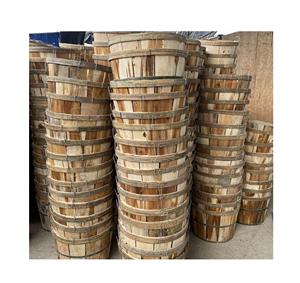 Cestas de madera de pino de fábrica con tapa/cesta de cangrejo de madera redonda Almacenamiento de tamaño personalizado hogar jardín - Product Image 1