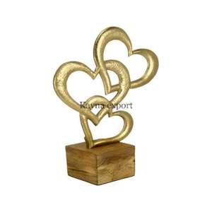 Sculpture en métal en aluminium en forme de coeur fantaisie pour décorations de table d'hôtel et de restaurant avec motif de nature morte fini or - Product Image 2