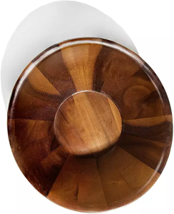 Vente d'usine attrayant bois d'acacia 100% bol à salade rond naturel en bois sur peinture émail bol à salade en bois avec ensemble de serveur - Product Image 2
