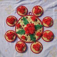 ชุดที่รองแก้วสีเหลืองสองชิ้นทำจากหัตถกรรมหญ้าทะเลจากอินเดีย - Product Image 5