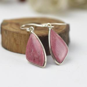 Pendientes colgantes de plata estampada 925 para niñas, pendientes colgantes de plata de ley sólida 925 hechos a mano con piedras preciosas Rhodo Chrosite Spinner - Product Image 3