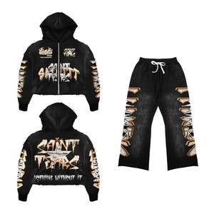 Sudadera con capucha y pantalones de chándal con estampado en 3D para hombre, conjunto informal de poliéster atlético, ajuste regular, estampado completo, lavado con ácido, diamantes de imitación - Product Image 5