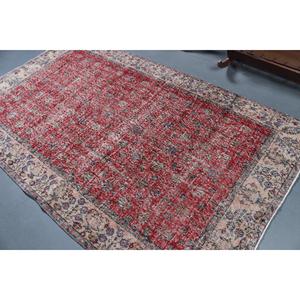 Grand tapis turc de 5x8,5 pieds, tapis vintage, tapis persan en laine rouge et bleu - Product Image 4