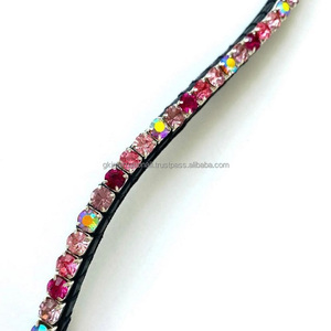 Dernière conception de grands cristaux multicolores Bling Leather Horse Brow Band en cuir véritable noir en forme de vague Horse Brow Band - Product Image 2