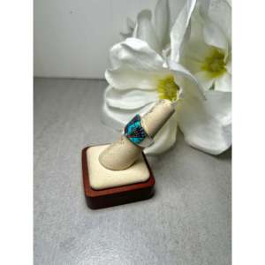 Navajo Made Multi-Stone <b>Turquoise</b> & Platinum Geometric Platinum <b>Ring</b> with Sterling Silver Size 6.25 Everyday Wear Gemstone <b>Ring</b> - Product Image 3