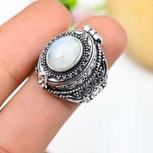 Bague boîte à pilules en pierre de lune, bague ajustable, boîte à message en pierre précieuse, bague boîte secrète en argent sterling 925, cadeau de vacances unique - Product Image 5