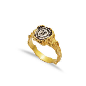Medallion Design Oxidized Face Design 22K <b>Gold</b> Plated <b>Vintage</b> Design 925 Sterling Silver Wholesale Turkish Handmade <b>Ring</b> - Product Image 1