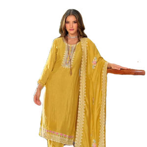 Nueva última venta al por mayor de seda Premium con bordado y trabajo manual Kurti con pantalón con bordado trabajo Duppatta - Product Image 1