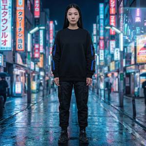Sudadera Cyberpunk Futurista Oversize, Estilo Utilitario, Color Negro Mate, Techwear, con Bolsillos Funcionales, 100% Algodón, para Invierno - Product Image 5