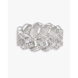 แหวนไมอามีคิวบันลิงค์โรแมนติกฝังเพชรไมโครเพฟ ทอง 14K ชุบทองคำขาวและทองคำขาวบนสแตนเลสสตีล พร้อมเป็นของขวัญ - Product Image 4