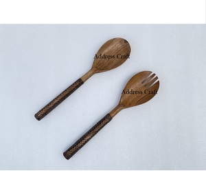 Wholesale Price Rattan Handle Cutlery Set Hand Woven Wicker Handle <b>Salad</b> Server Set Wooden <b>Salad</b> <b>Tools</b> Kitchenware Cutlery Set - Product Image 6
