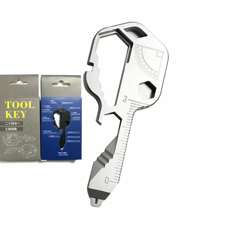 24 in 1 Stainless Steel Mini Multi Tool Key Shape Chain Screwdriver Outdoor Pocket Repair Tool