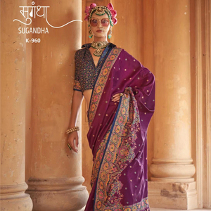 Saree en soie douce de créateur indien avec une belle impression de conception, sari de mariage et de fête de style pakistanais - Product Image 1