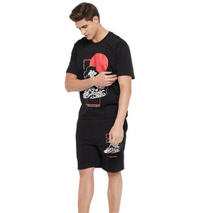 Venta caliente Unisex Pantalones cortos de algodón con estampado personalizado y Conjunto de camiseta de secado rápido de talla grande trajes de patrón sólido - Product Image 5