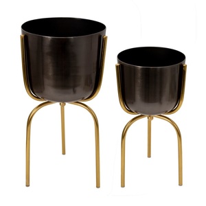 Ensemble en métal de haute qualité de 2 jardinières dôme intérieures et extérieures avec support amovible couleur or décorations de maison de jardin Pots tendance - Product Image 4