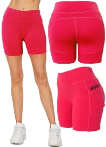Short de motard taille haute pour femme avec compression Yoga motif solide respirant Spandex/Polyester poches élégantes confortables - Product Image 2