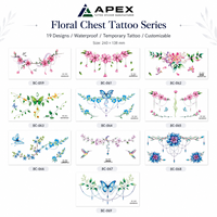 Florales Brust-Temporärtattoo, Sternum-Unterbrust-Aufkleber, 240x138mm, Wasserfest, für Frauen, Braut, Festival, 19 Designs