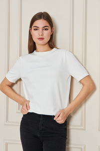 T-shirt en tricot à manches courtes et col rond pour femmes, confortable et élégant, respirant, de haute qualité, service OEM - Product Image 3